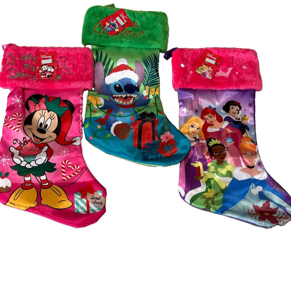 3 Disney Christmas Stockings: Princesses Snow White Ariel Stitch Minnie NWT